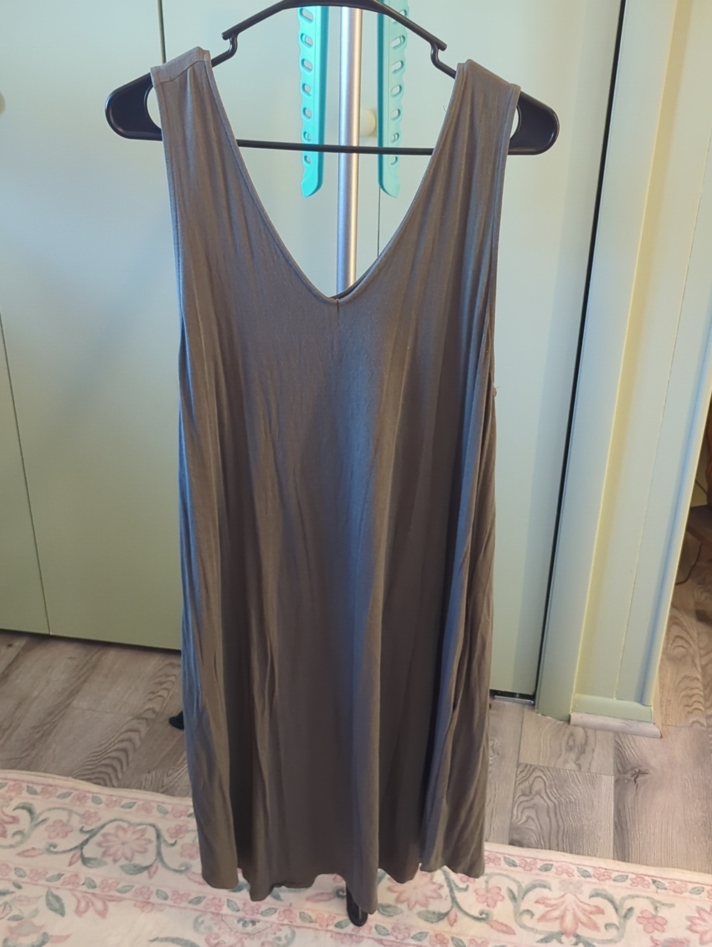 Sleeveless V-Neck Midi Dress in Olive